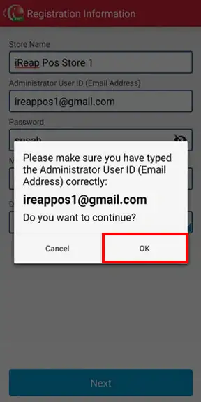 Finish create registration iREAP POS PRO