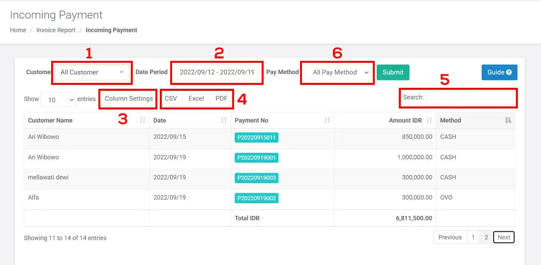 Incoming payment report in iREAP Invoice via web admin
