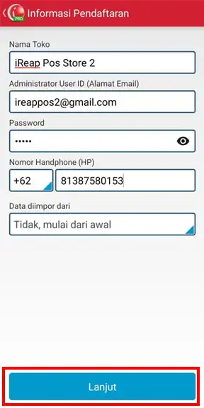 Informasi pendaftaran di iREAP POS PRO