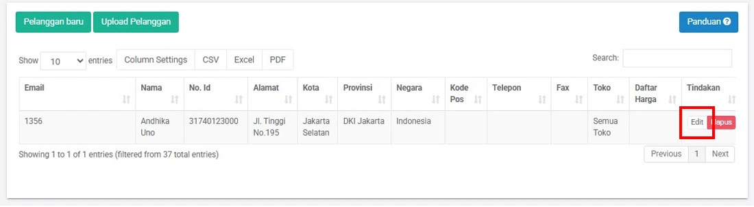 klik edit pelanggan untuk ditambahkan daftar harga pelanggan di iREAP POS PRO