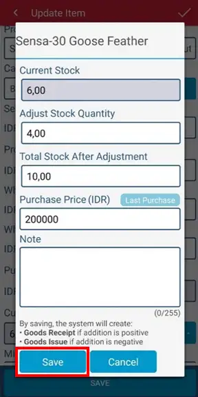 Example of adding stock in iREAP Pro mobile