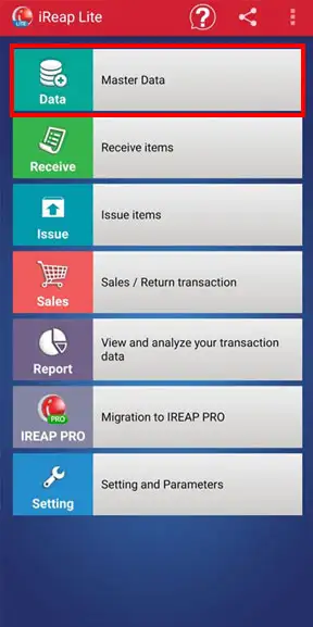 Master data menu iREAP POS Lite