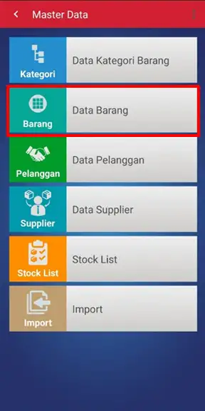 Menu data barang iREAP Pro mobile