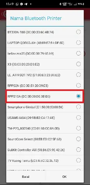 Pilih Nama Bluetooth Printer PRJ-8-AT-BT-V2