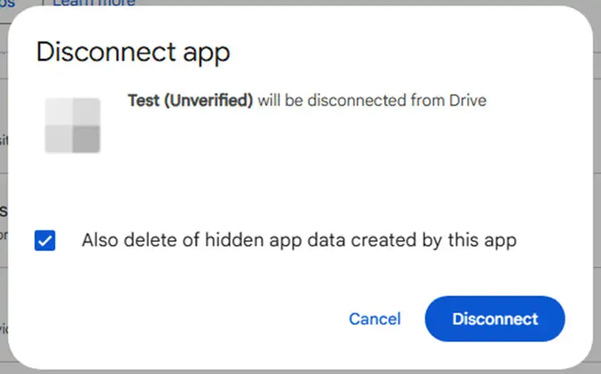 Confirmation notification stop connecting google drive from ireap lite