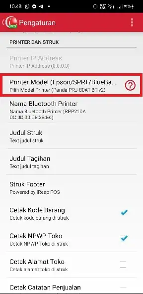 Scroll kebawah sampai Anda menemukan menu Printer Model, klik menu tersebut