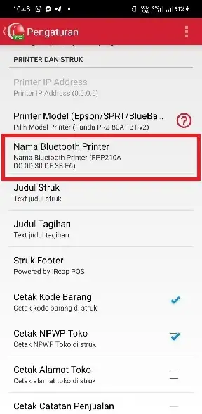 Pilih Nama Bluetooth Printer, lalu pilih printernya setelah dipilih tekan OK