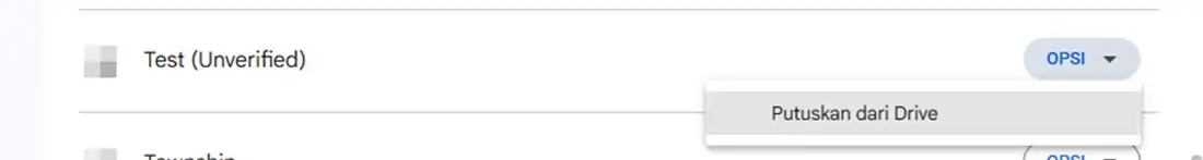 Memutuskan akun ireap lite lama dari google drive