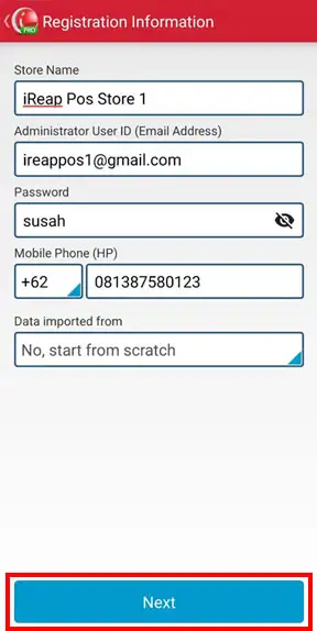 Registration information iREAP POS PRO