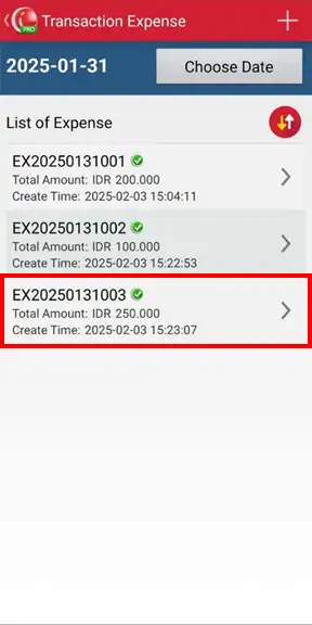 Select expense transaction want to cancel in mobile cashier android iREAP POS Pro