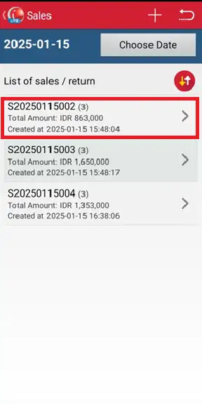 Select the sales transaction documents you want to delete in mobile pos iREAP Lite