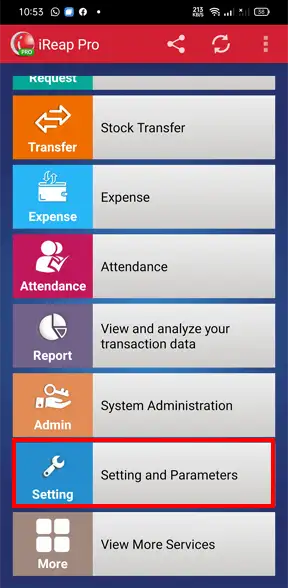 On the main page, select Setting and Parameters