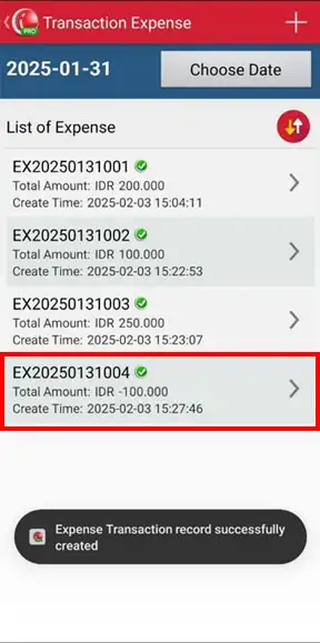 Successfully cancel expense transaction on mobile cashier android iREAP POS Pro