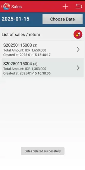 Successfully delete sales transacrion document in mobile pos iREAP Lite