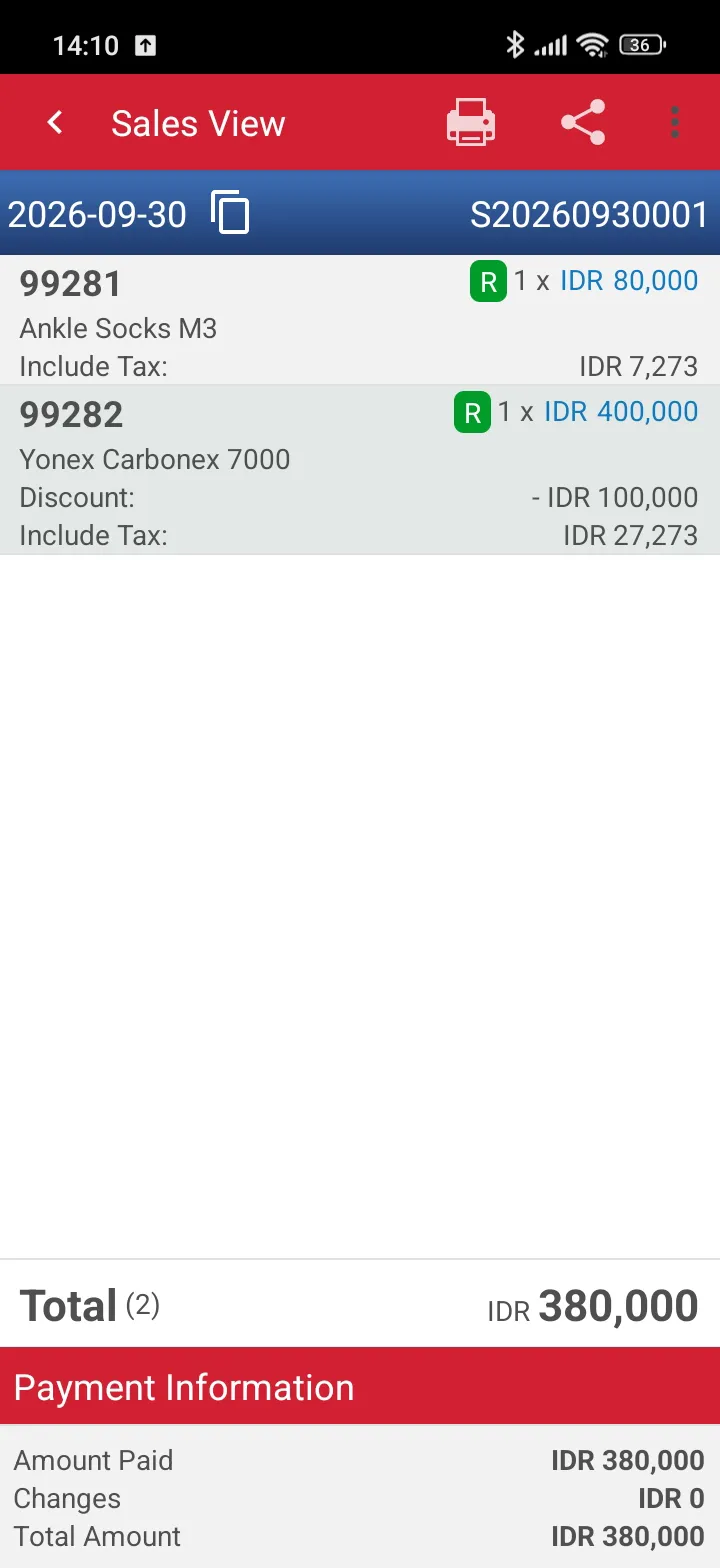 Sales transaction details with the include setting in iREAP POS Pro