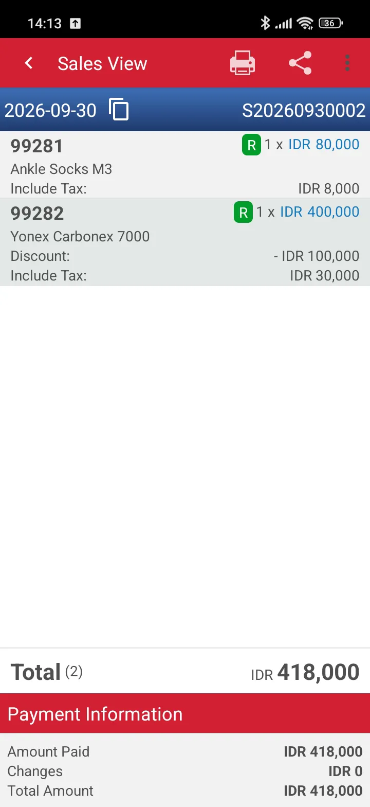 Sales transaction details with the exclude setting in iREAP POS Pro