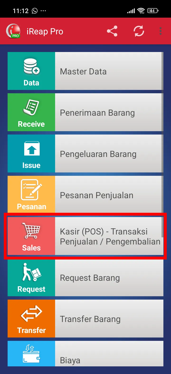 Buka menu transaksi penjualan di aplikasi kasir iREAP POS Pro