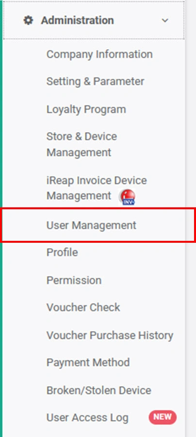 Select menu User Management