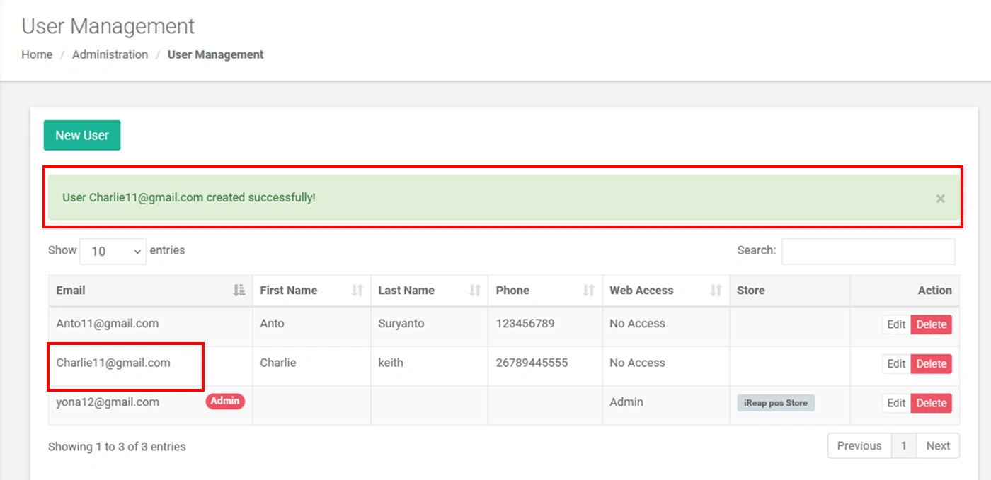 Successfully create user iREAP Invoice