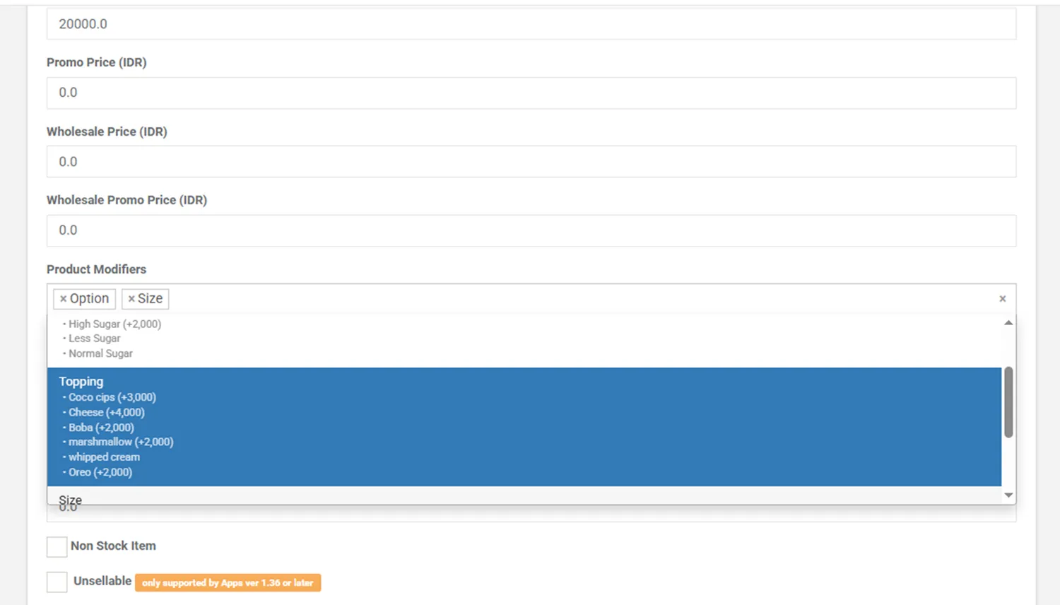 Add Product option iREAP POS Pro Web Admin