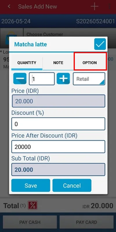 Edit option product iREAP POS Pro mobile