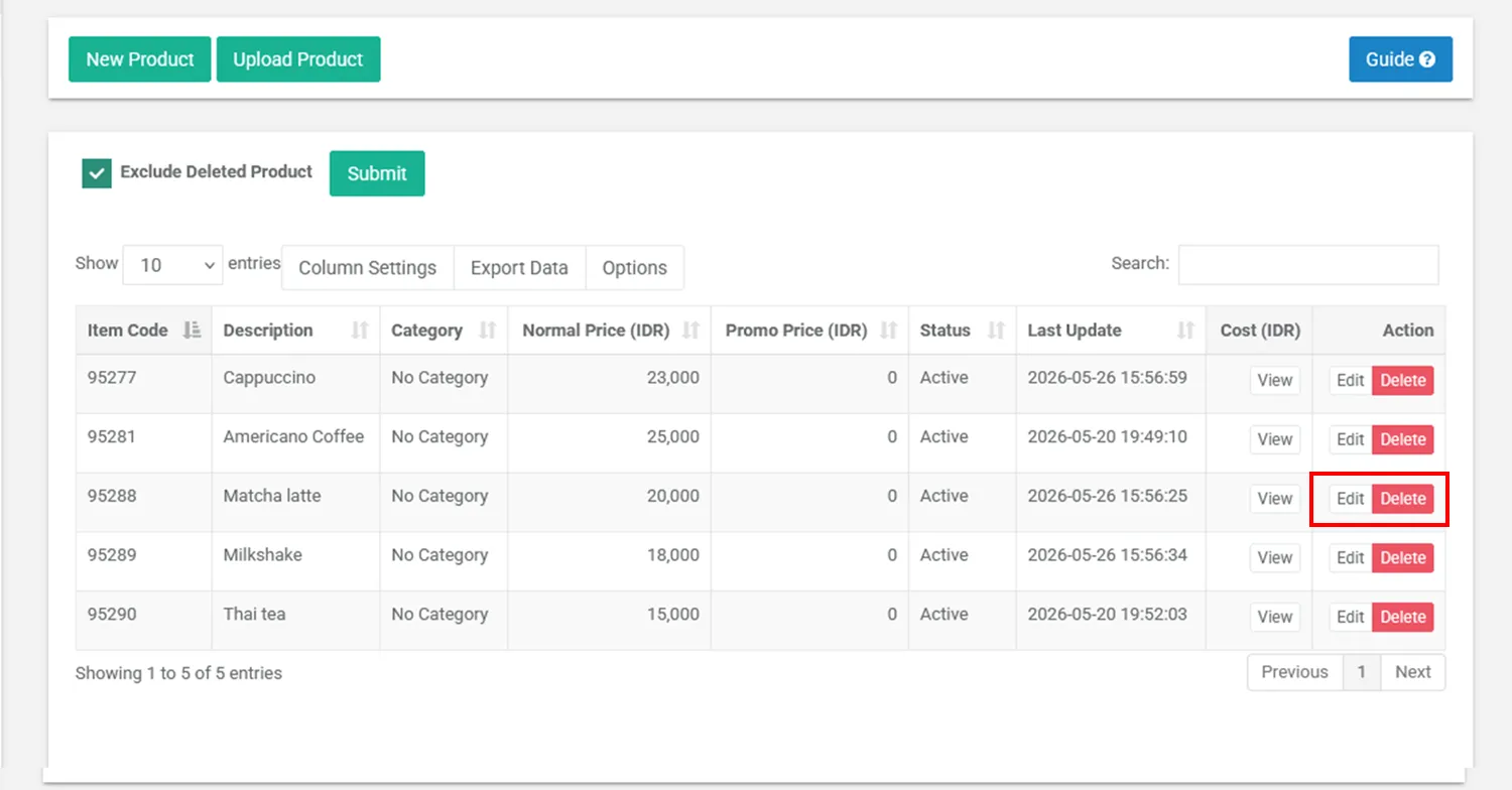 Edit Product option iREAP POS Pro Web Admin
