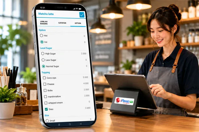 Aplikasi Kasir POS Fitur Opsi Barang (Modifier) untuk Warung Makan Restoran Kafe