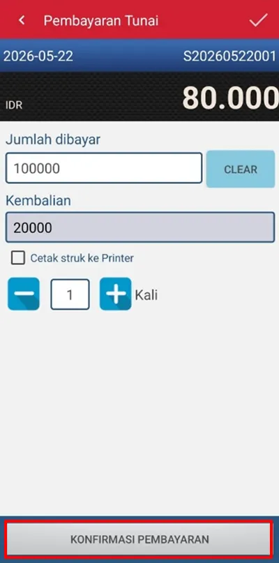 Konfirmasi pembayaran di iREAP POS Pro mobile