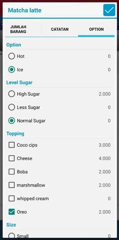 Opsi barang di iREAP POS Pro mobile