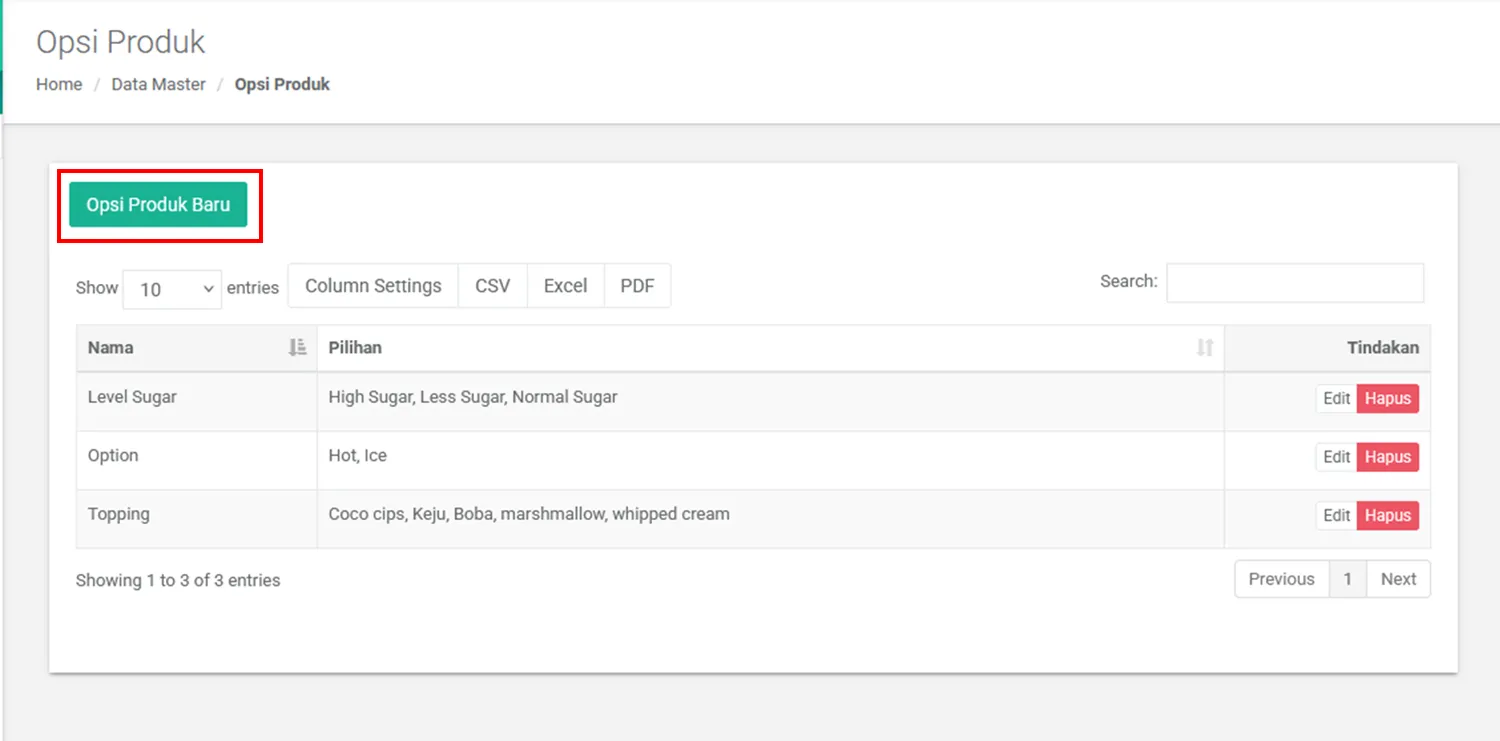 Opsi produk baru iREAP POS Pro via web admin