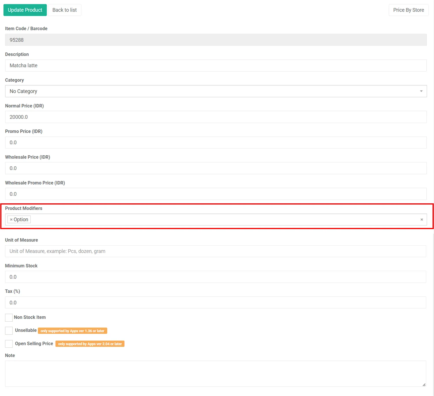 Product option iREAP POS Pro Web Admin