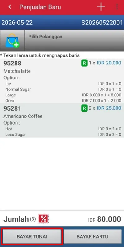 Pilih Opsi barang di iREAP POS Pro mobile
