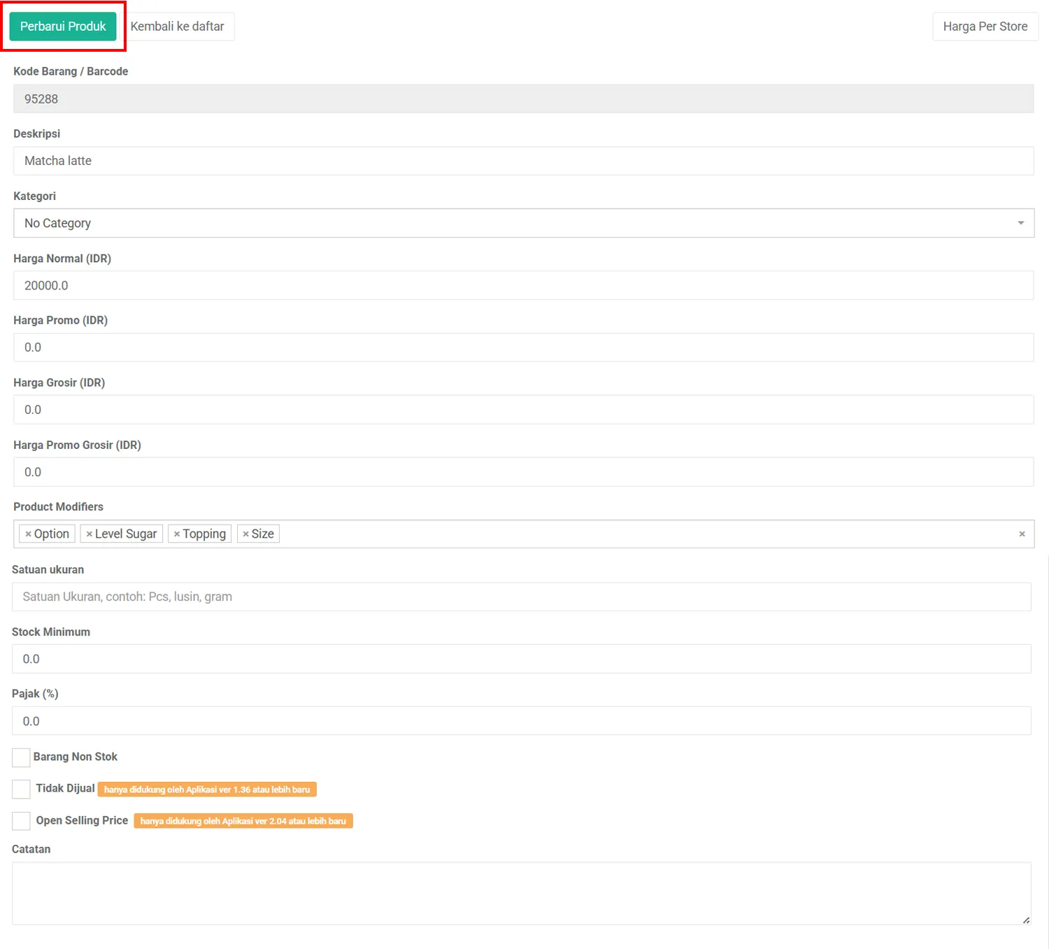 Perbarui Produk Modifier di iREAP POS Pro via web admin