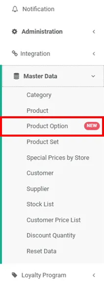 Opsi produk menu iREAP POS Pro Web Admin