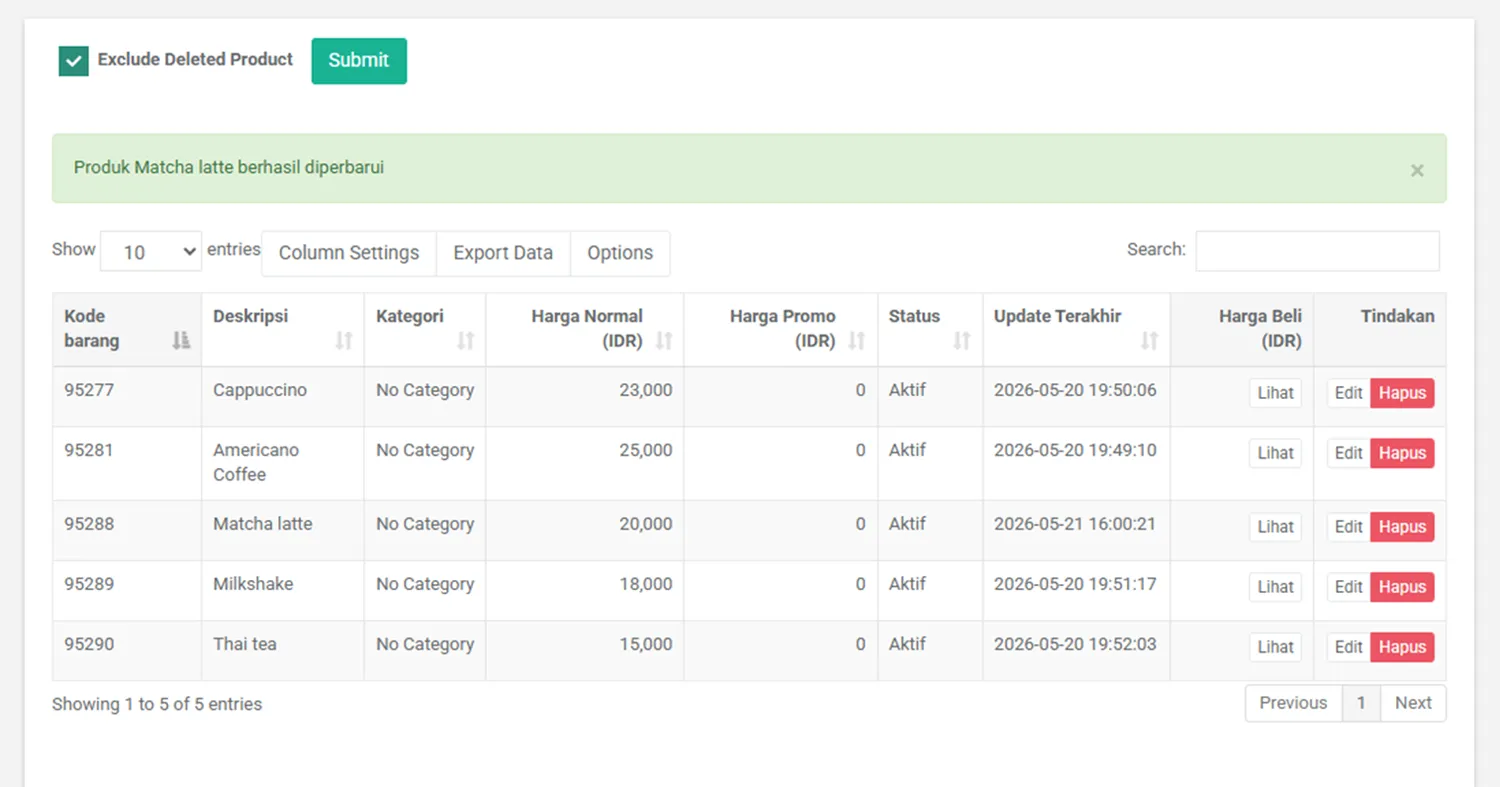 Berhasil perbarui Produk Modifier di iREAP POS Pro via web admin