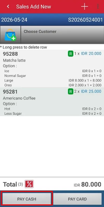Choose option product iREAP POS Pro mobile