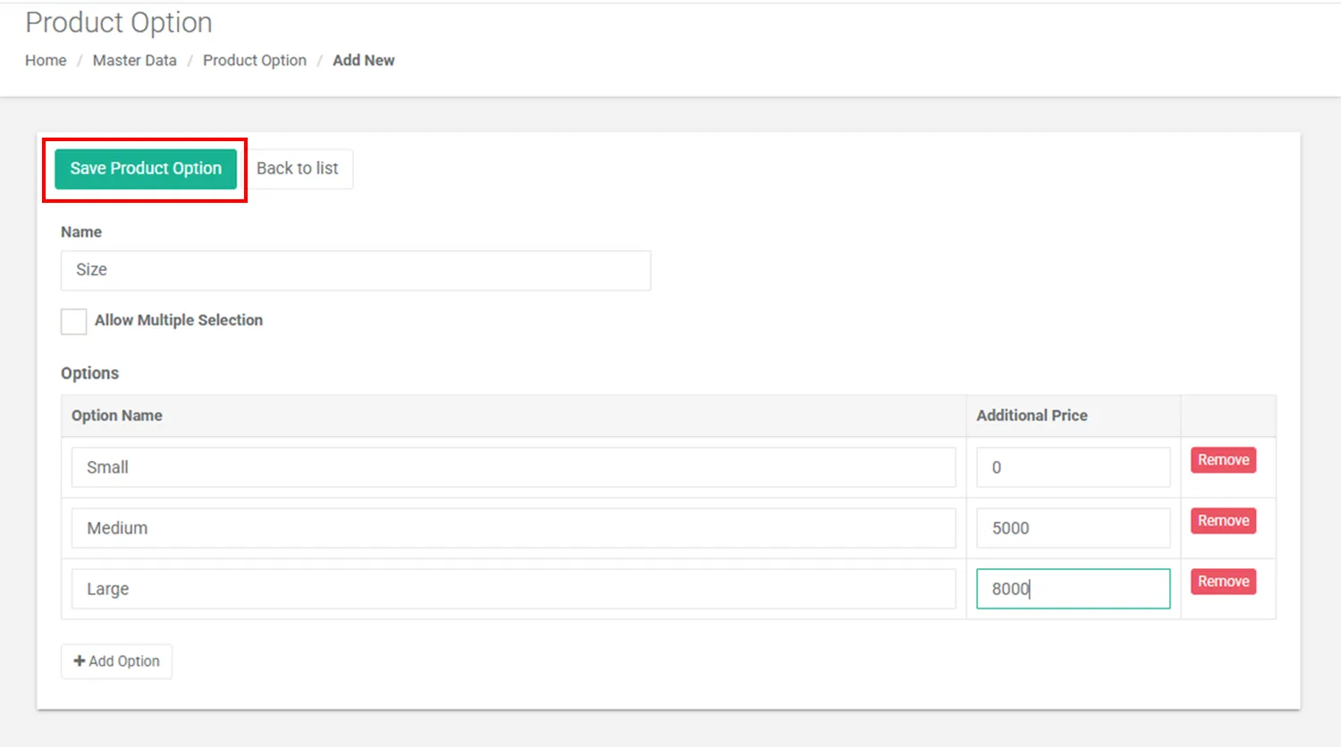 Save Product option iREAP POS Pro Web Admin