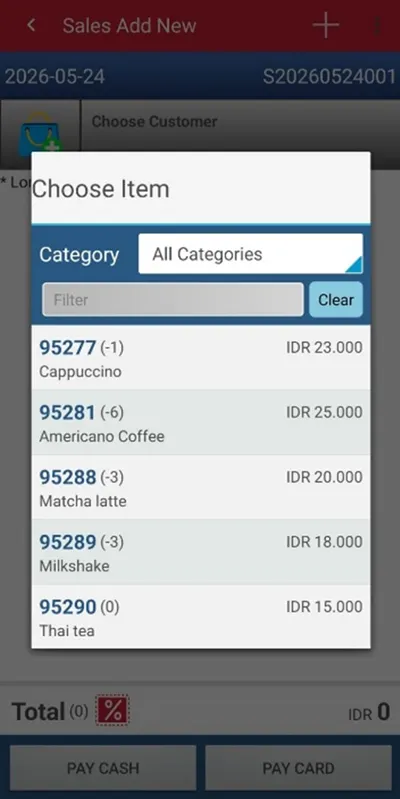 Select item in iREAP POS Pro mobile