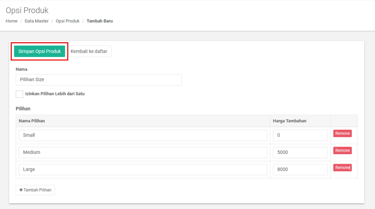 Simpan Opsi produk di iREAP POS Pro via web admin