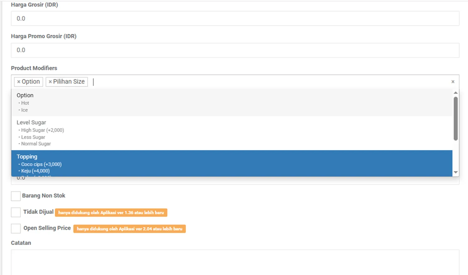 Tambah Produk Modifier di iREAP POS Pro via web admin