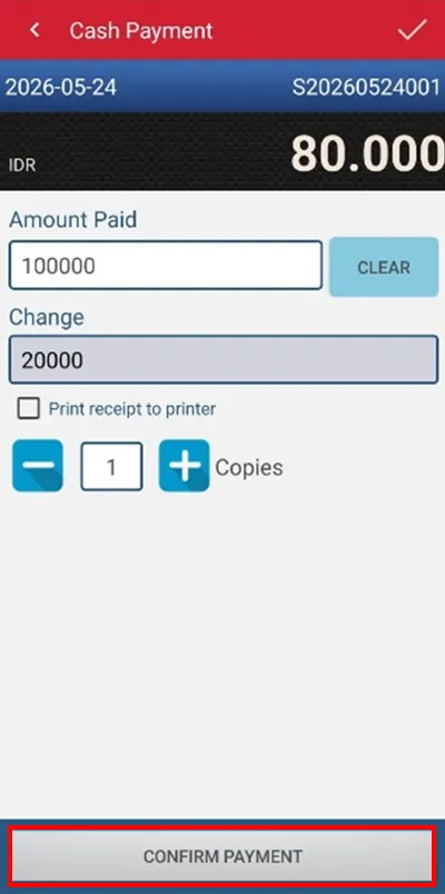 Confirm Payment iREAP POS Pro mobile
