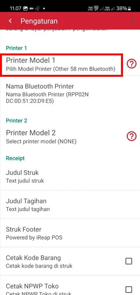 Scroll kebawah sampai Anda menemukan menu Printer Model, klik menu tersebut