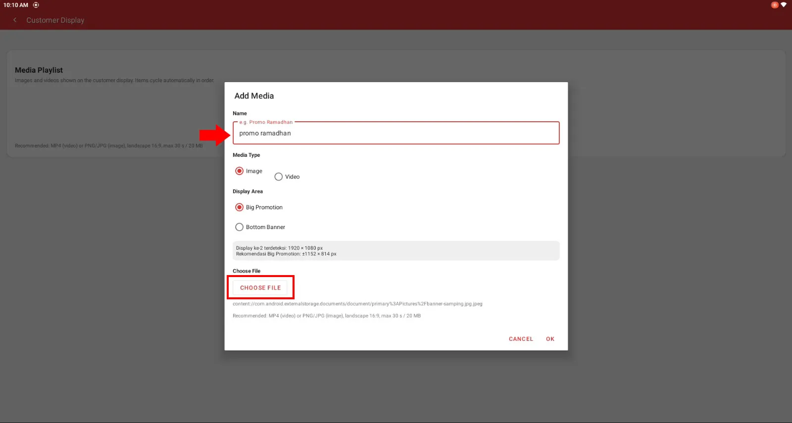 Create a promo banner on the iWARE PXA-38 with the iREAP PRO cashier app