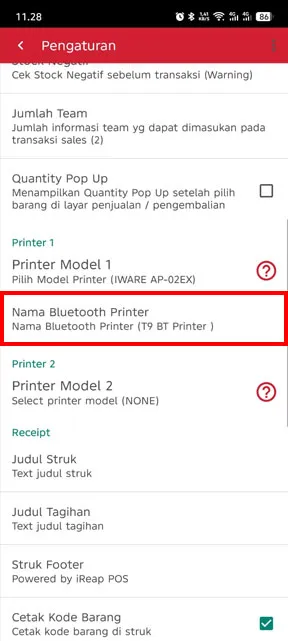 Pilih Nama Bluetooth Printer, lalu pilih printernya setelah dipilih tekan OK