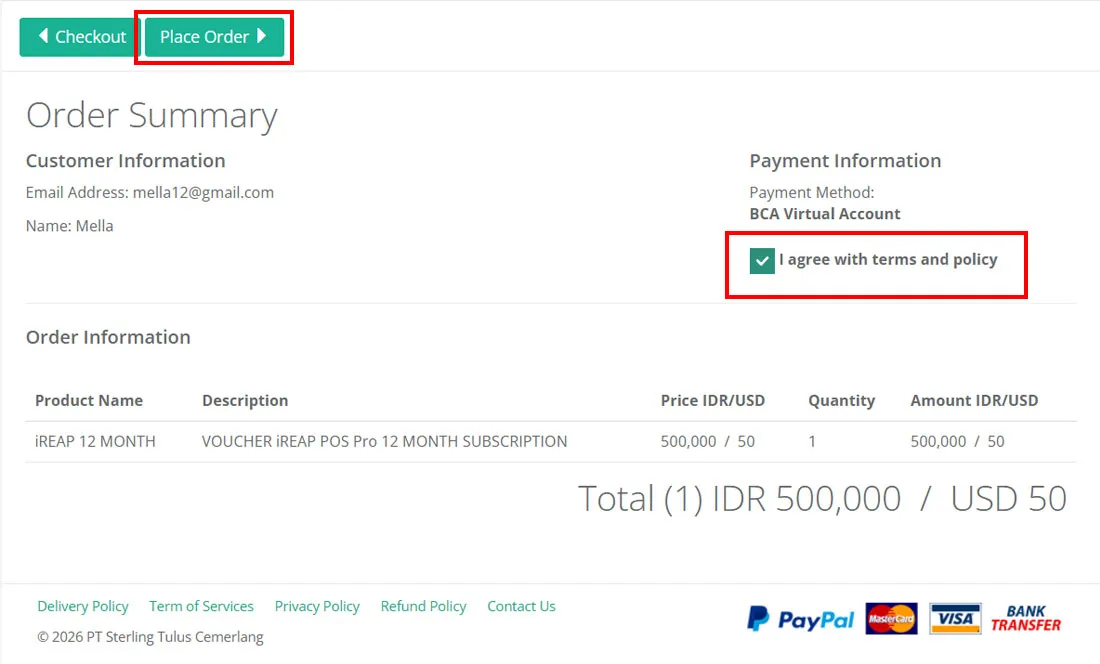 Purchase Voucher iREAP POS Pro - Payment Information