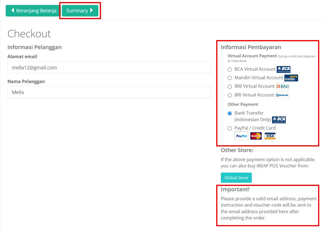 Membeli Voucher iREAP POS Pro - Informasi Pembayaran