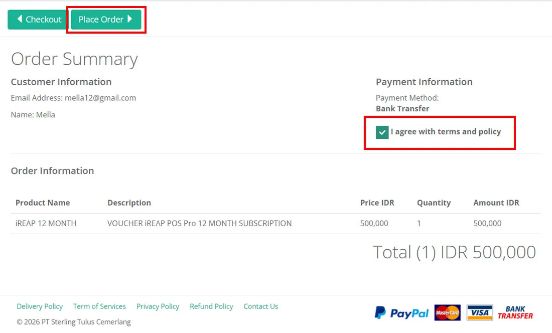 Membeli Voucher iREAP POS Pro - Informasi Pembayaran
