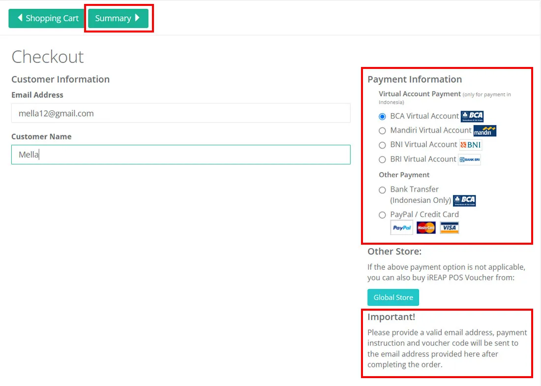 Purchase Voucher iREAP POS Pro - Payment Information