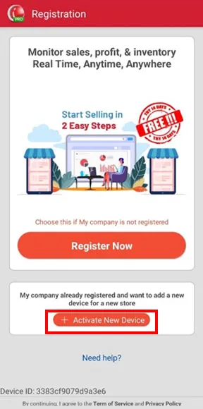Select Activate New Device in the iREAP POS Pro application
