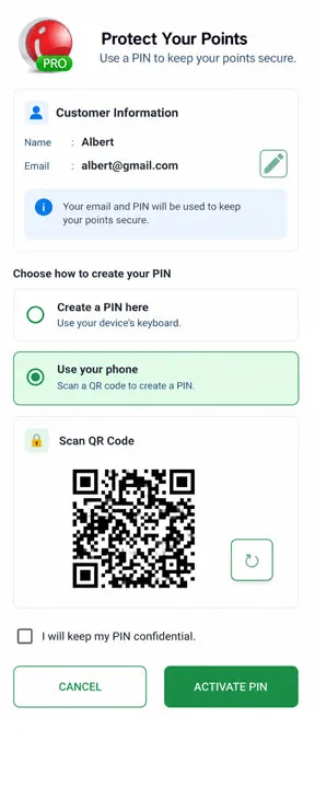 Setting up a verification points PIN using a QR Code in the iREAP POS PRO Android cashier application